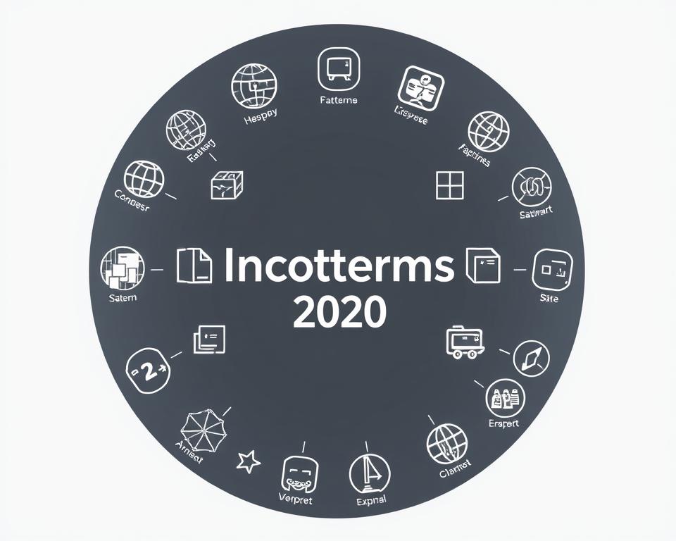 A detailed illustration of the Incoterms 2020 framework, set against a clean, minimalist background. In the foreground, a group of streamlined icons representing the various Incoterms rules, arranged in a circular layout. The middle ground showcases a subtle grid-like structure, hinting at the organizational aspects of the system. The background features muted tones and a sense of depth, creating a professional, technical atmosphere. Lighting is soft and even, with a slight vignette effect to draw the eye towards the central icons. The overall composition conveys a clear, concise understanding of the Incoterms 2020 guidelines.