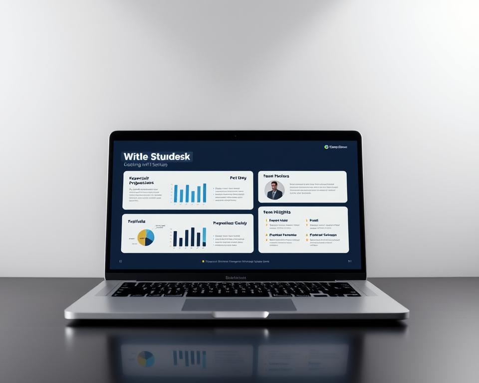 A high-quality, professional pitch deck displayed on a sleek, modern laptop against a minimalist, elegant background. The deck's slides showcase key business information, financial projections, and team highlights in a clean, visually-appealing layout. Soft, directional lighting illuminates the scene, creating a sense of sophistication and confidence. The laptop is positioned at a slight angle, drawing the viewer's attention to the pitch deck's content. The overall atmosphere exudes a tone of thoughtfulness, attention to detail, and an investment-ready startup ready to captivate potential backers. A high-quality, professional pitch deck displayed on a sleek, modern laptop against a minimalist, elegant background. The deck's slides showcase key business information, financial projections, and team highlights in a clean, visually-appealing layout. Soft, directional lighting illuminates the scene, creating a sense of sophistication and confidence. The laptop is positioned at a slight angle, drawing the viewer's attention to the pitch deck's content. The overall atmosphere exudes a tone of thoughtfulness, attention to detail, and an investment-ready startup ready to captivate potential backers.