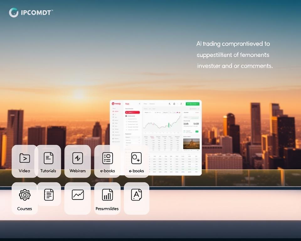 A sleek, modern trading platform interface with a clean, minimalist design. In the foreground, a grid of educational resource icons, including video tutorials, webinars, e-books, and interactive courses. The middle ground features a clean dashboard with real-time market data, portfolio tracking, and personalized investment recommendations. The background showcases a city skyline with a warm, golden lighting, conveying a sense of financial opportunity and growth. The overall atmosphere is one of professionalism, accessibility, and a commitment to investor education. A sleek, modern trading platform interface with a clean, minimalist design. In the foreground, a grid of educational resource icons, including video tutorials, webinars, e-books, and interactive courses. The middle ground features a clean dashboard with real-time market data, portfolio tracking, and personalized investment recommendations. The background showcases a city skyline with a warm, golden lighting, conveying a sense of financial opportunity and growth. The overall atmosphere is one of professionalism, accessibility, and a commitment to investor education.