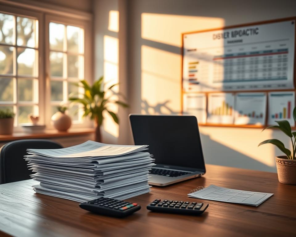 A tranquil home office setting, illuminated by warm, natural lighting filtering through large windows. On the desk, a laptop, a stack of organized files, and a calculator, symbolizing the process of budgeting and debt management. In the background, a bulletin board displays a detailed plan, with financial charts and graphs, providing a visual representation of debt reduction strategies. The overall atmosphere conveys a sense of control, organization, and financial well-being, inviting the viewer to engage with the subject matter. A tranquil home office setting, illuminated by warm, natural lighting filtering through large windows. On the desk, a laptop, a stack of organized files, and a calculator, symbolizing the process of budgeting and debt management. In the background, a bulletin board displays a detailed plan, with financial charts and graphs, providing a visual representation of debt reduction strategies. The overall atmosphere conveys a sense of control, organization, and financial well-being, inviting the viewer to engage with the subject matter.