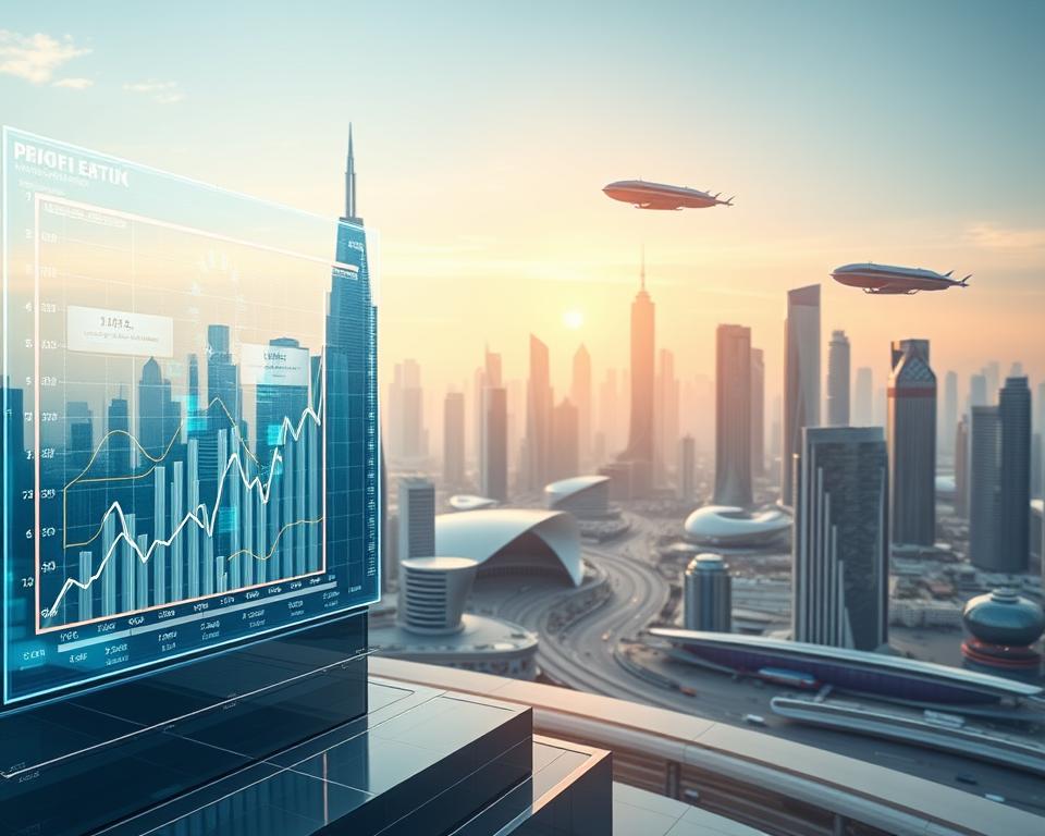 An abstract visualization of the inflation targeting framework, depicted as a futuristic financial landscape. In the foreground, a holographic display showcases dynamic graphs and charts, reflecting the complex data analytics at the core of the system. The middle ground features sleek, minimalist architecture, representing the efficient and streamlined infrastructure powering the framework. In the background, a stunning cityscape of gleaming skyscrapers and hovering transport systems symbolizes the advanced technological environment in which inflation targeting thrives. Soft, warm lighting casts an optimistic glow, suggesting the framework's role in shaping a prosperous economic future. An abstract visualization of the inflation targeting framework, depicted as a futuristic financial landscape. In the foreground, a holographic display showcases dynamic graphs and charts, reflecting the complex data analytics at the core of the system. The middle ground features sleek, minimalist architecture, representing the efficient and streamlined infrastructure powering the framework. In the background, a stunning cityscape of gleaming skyscrapers and hovering transport systems symbolizes the advanced technological environment in which inflation targeting thrives. Soft, warm lighting casts an optimistic glow, suggesting the framework's role in shaping a prosperous economic future.