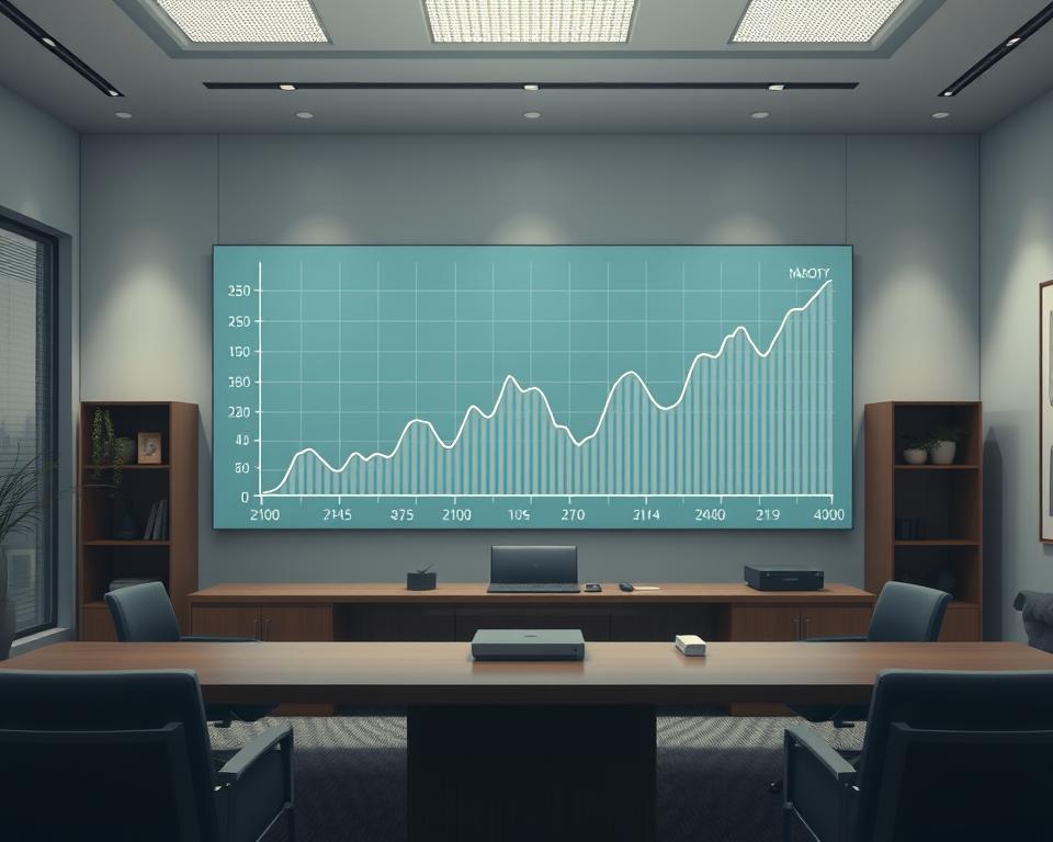a detailed, realistic illustration of interest rates, featuring a large, centralized graph or chart showing the rise and fall of interest rates over time, with clearly labeled axes and data points. the graph is set against a backdrop of a serene, modern office environment, with minimal distractions. the lighting is soft and diffused, creating a sense of professionalism and authority. the camera angle is slightly elevated, giving the viewer a sense of oversight and understanding. the overall mood is one of informative clarity, highlighting the importance of interest rates in the broader context of monetary policy.